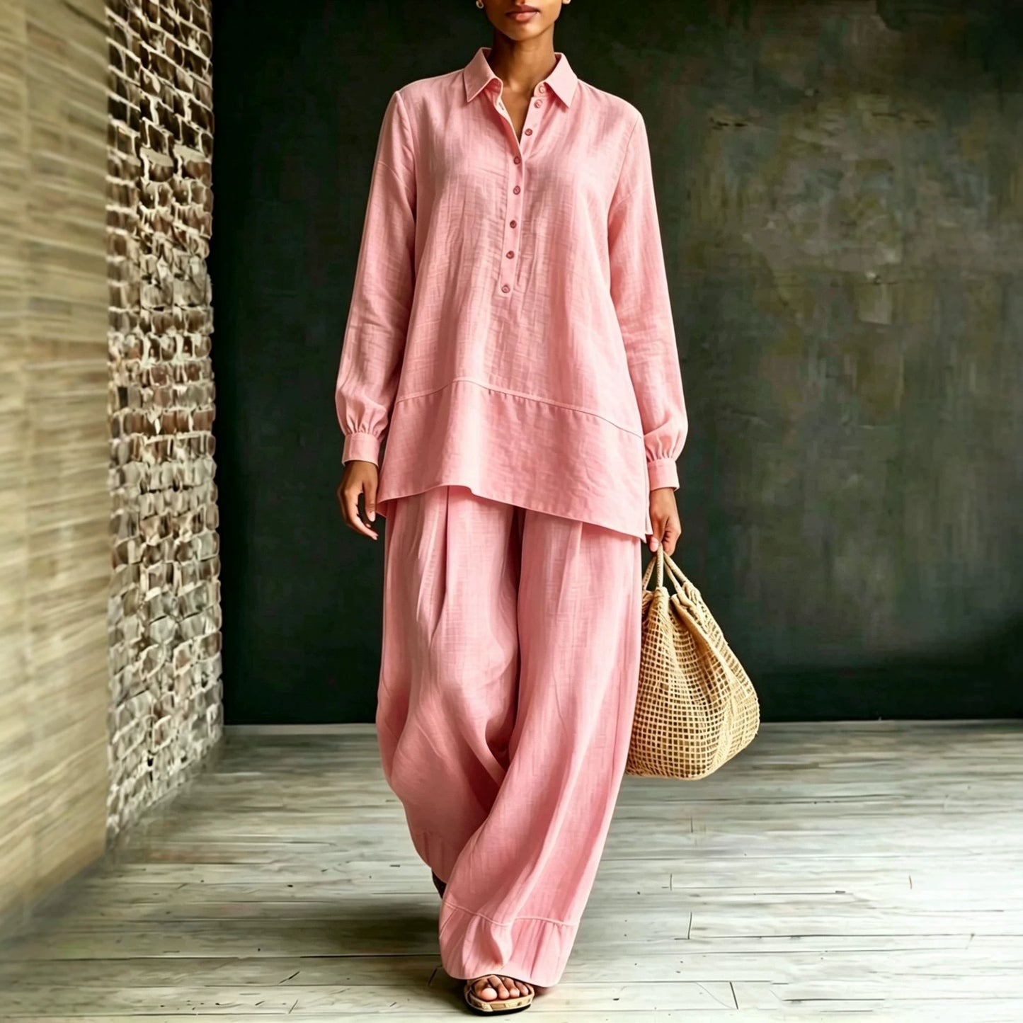 Shirt And Loose-fit Pants Two-piece Set