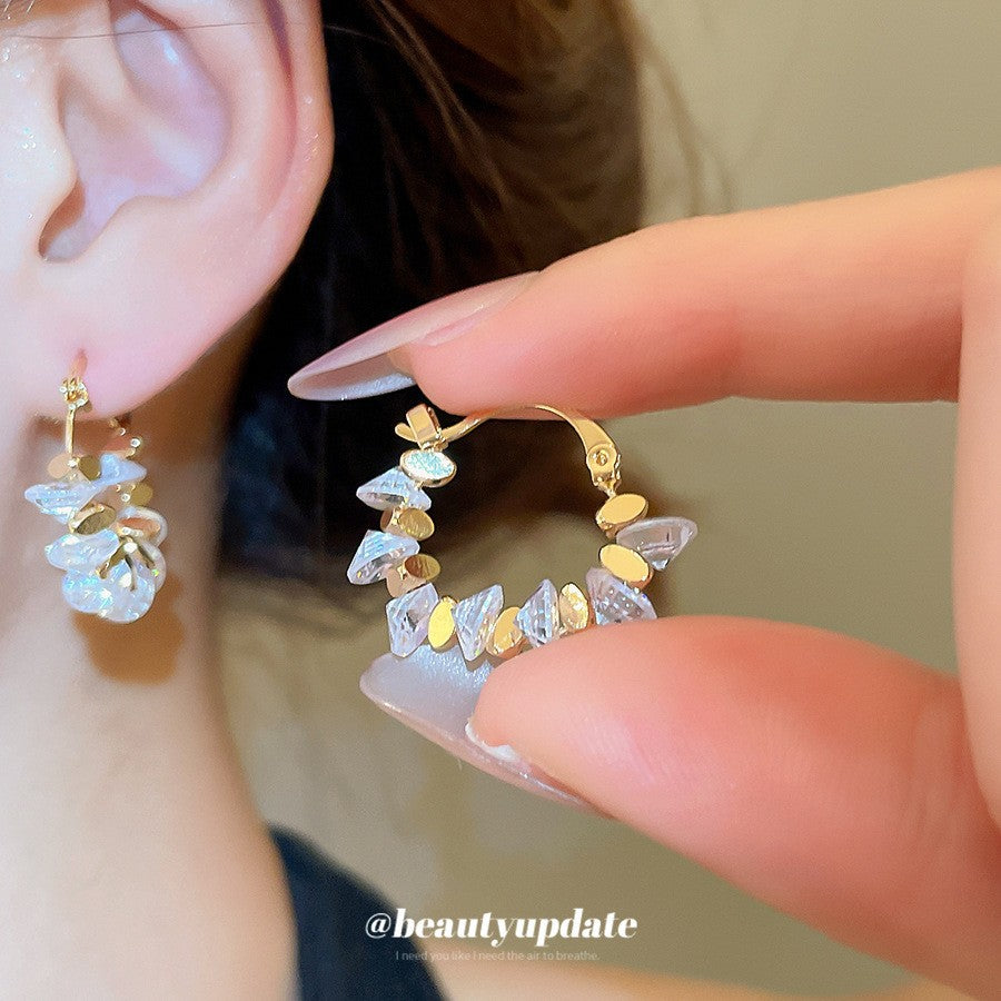 Flower Geometric Trendy Earrings For Women Silver Needle Rhinestone Niche Versatile