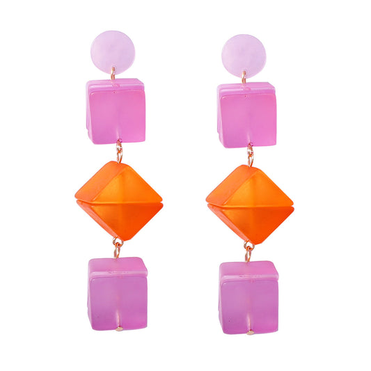Summer Vitality Macaron Color-Block Matte Square Three-Dimensional Drop Earrings