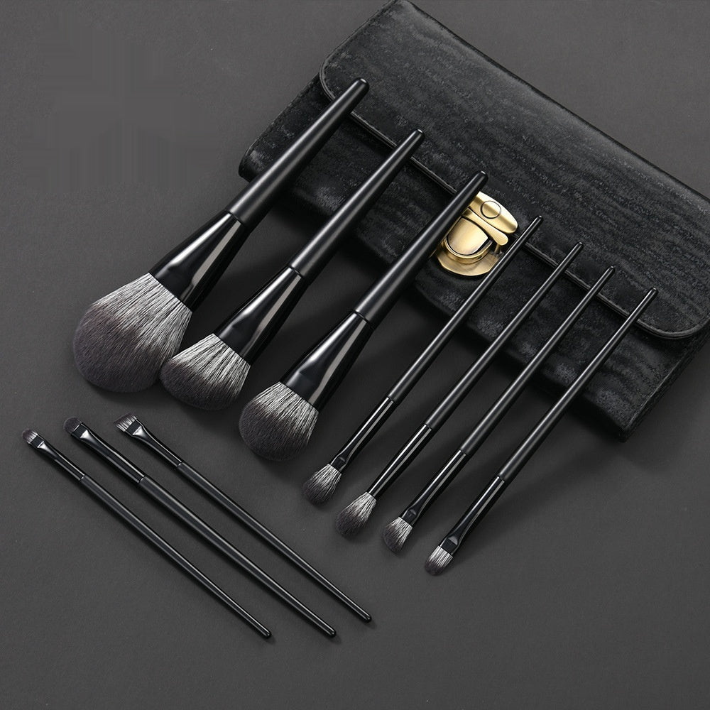 Nylon-bristle Matte Black Makeup Brush Set, Portable