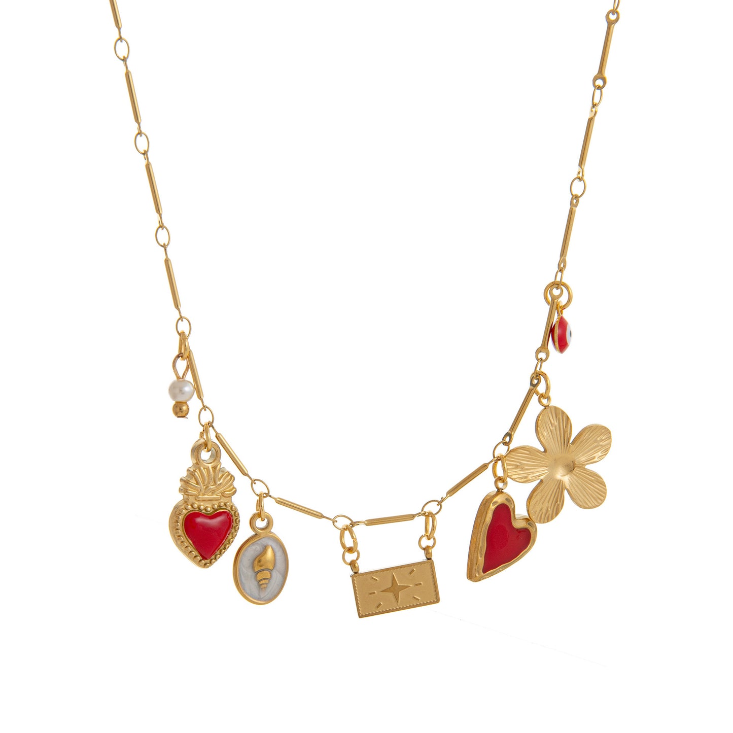 Vintage Heart-Shaped Pearl Womens Necklace