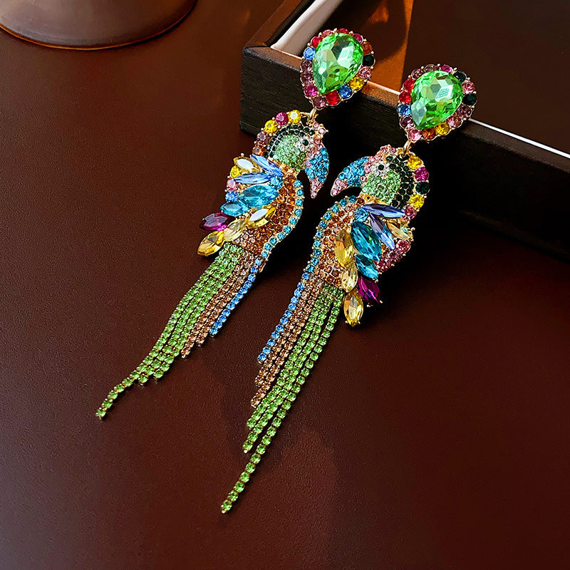 Rhombus Design Crystal Fringe Earrings For Women S925 Silver Post Retro Style Premium Gift