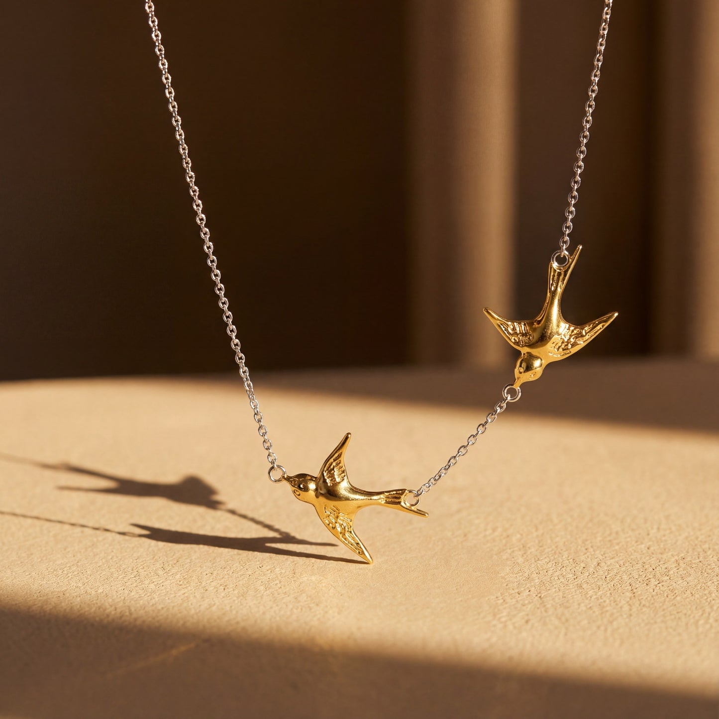 Stainless Steel Double Swallow Pendant Necklace