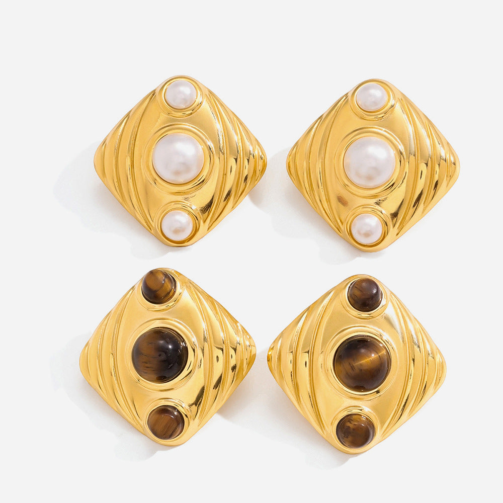 Titanium Steel Tigers Eye Stud Earrings Light Luxury Ear Jewelry