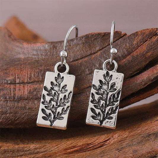 Retro Antique Silver Leaf-shaped Earrings