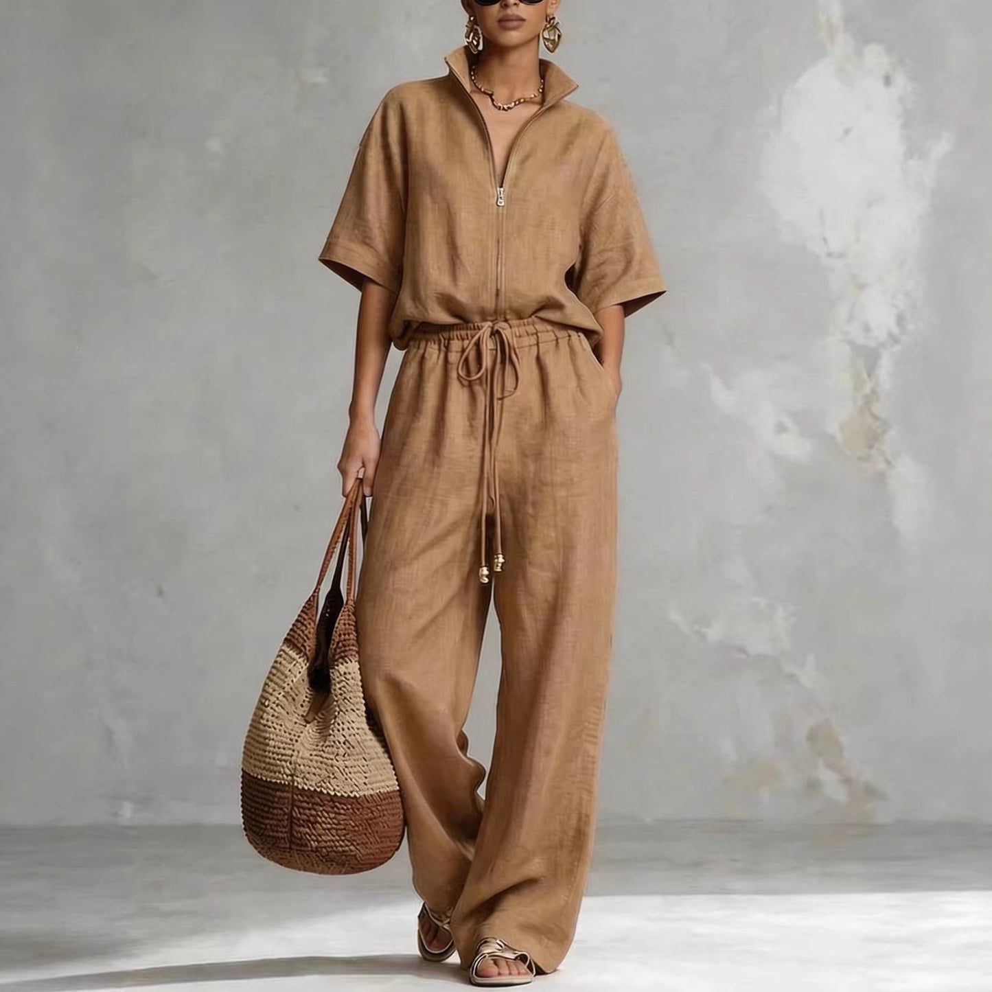Womens Cotton-Linen Fashionable Casual Set
