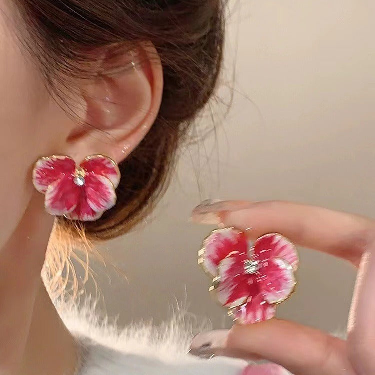 Vintage Enamel Blue Flower Earrings For Women S925 Silver Needle French Luxury Stud Earrings