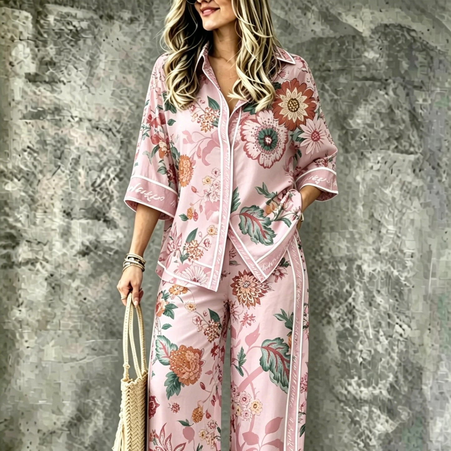SpringSummer Digital-Print Shirt And Pants Set