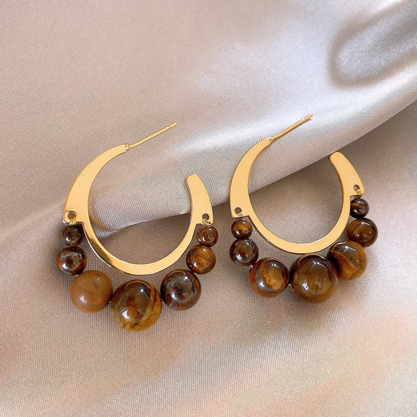 Teardrop Pearl Earrings For Women Silver Needle Tiger's Eye Crystal Beaded Vintage Niche