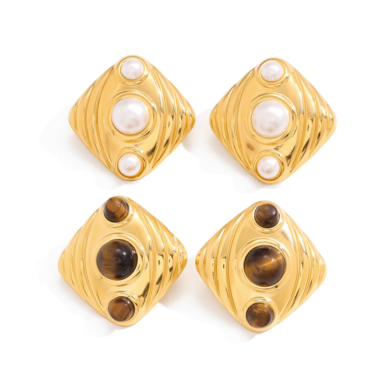 Titanium Steel Tigers Eye Stud Earrings Light Luxury Ear Jewelry