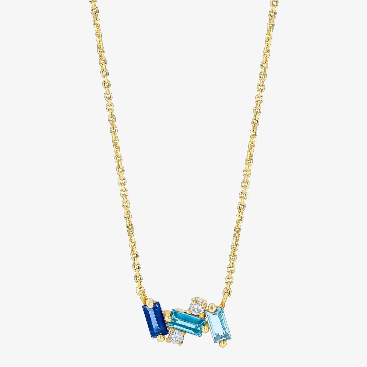 Blue Diamond Geometric Paved Gold Multi-Shape Clavicle Chain Necklace Accessory