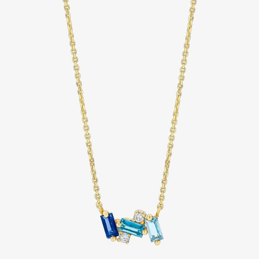 Blue Diamond Geometric Paved Gold Multi-Shape Clavicle Chain Necklace Accessory