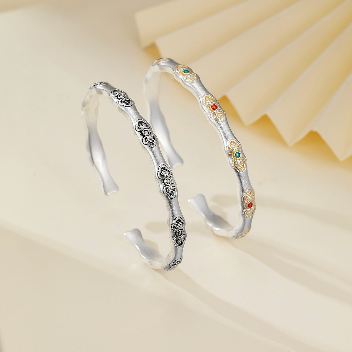 Bamboo-themed Sterling Silver Bracelet With Bamboo-Node Design