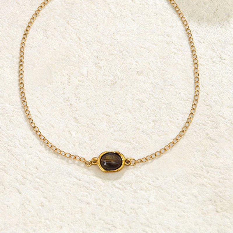 Stainless Steel Pendant Necklace With Tiger's Eye Stone Inlay
