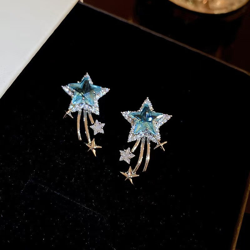 Silver Needle Personality Geometric Earrings Women Flower Rhinestone Niche Versatile