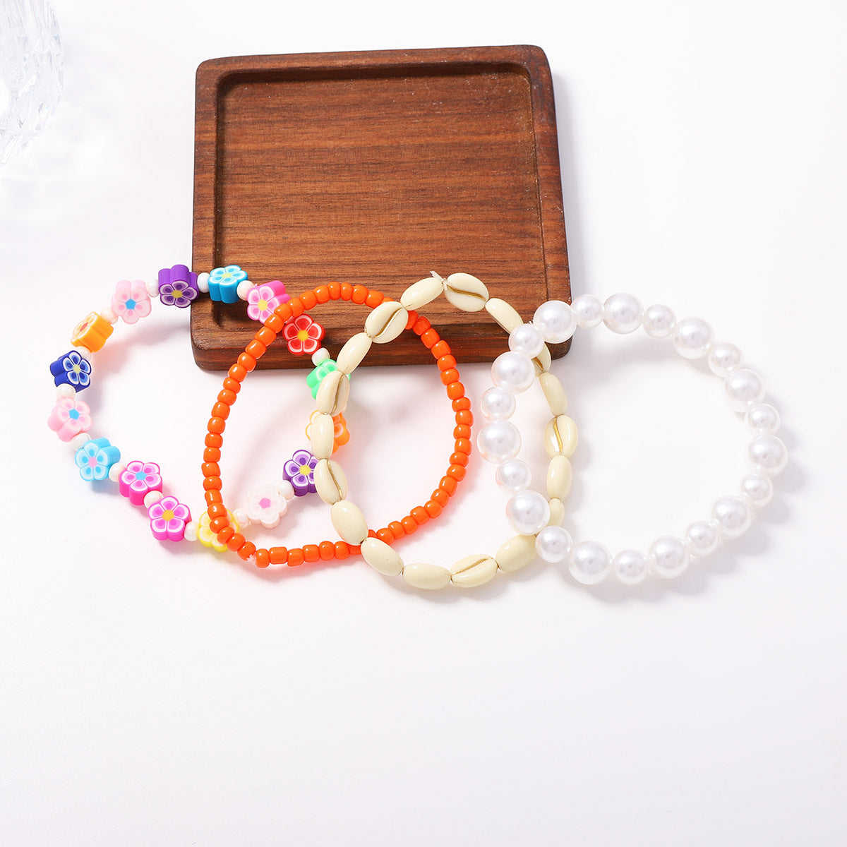 Vibrant Floral Shell And Bead Bracelet