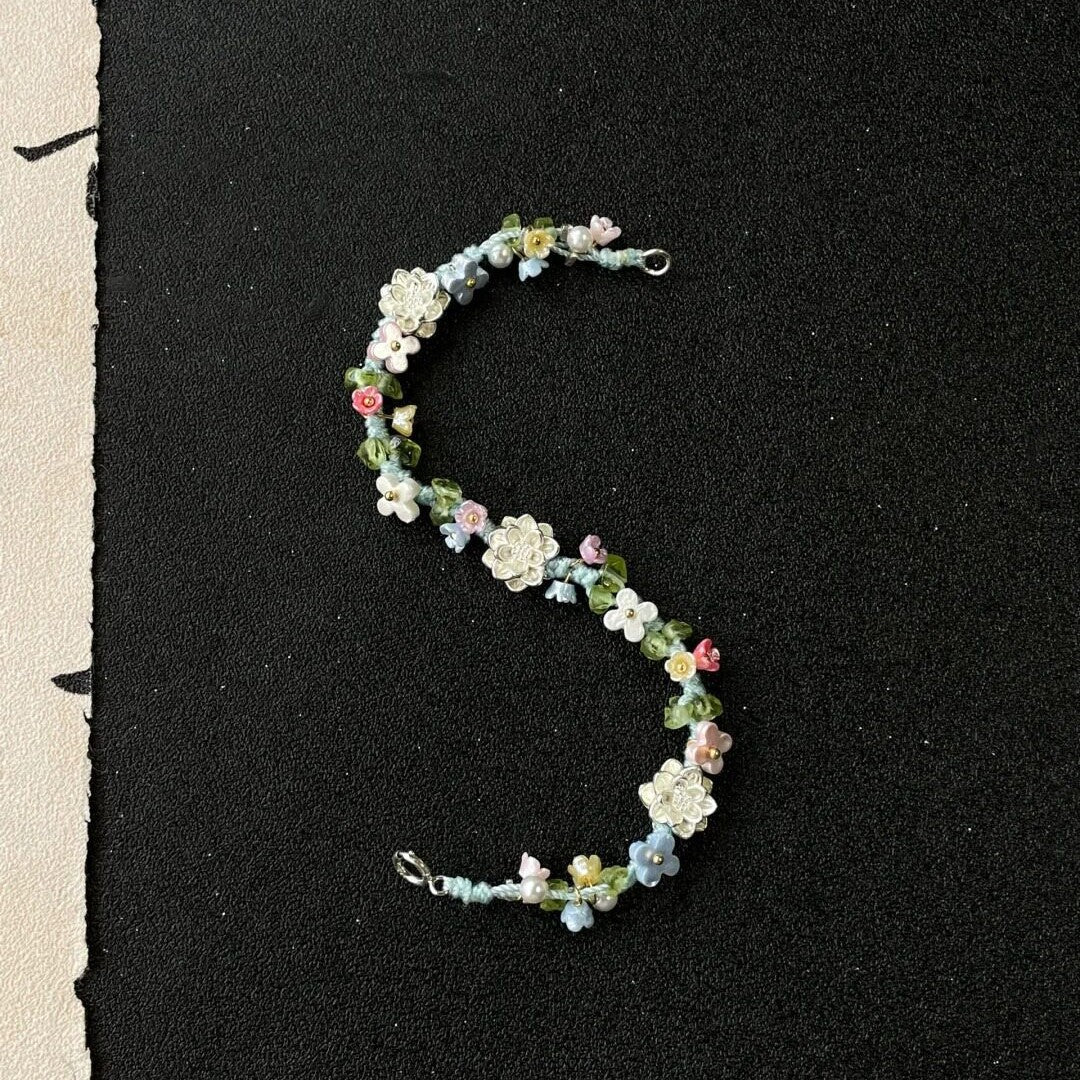 S925 Sterling Silver-plated Lotus Flower Colorful Braided Bracelet
