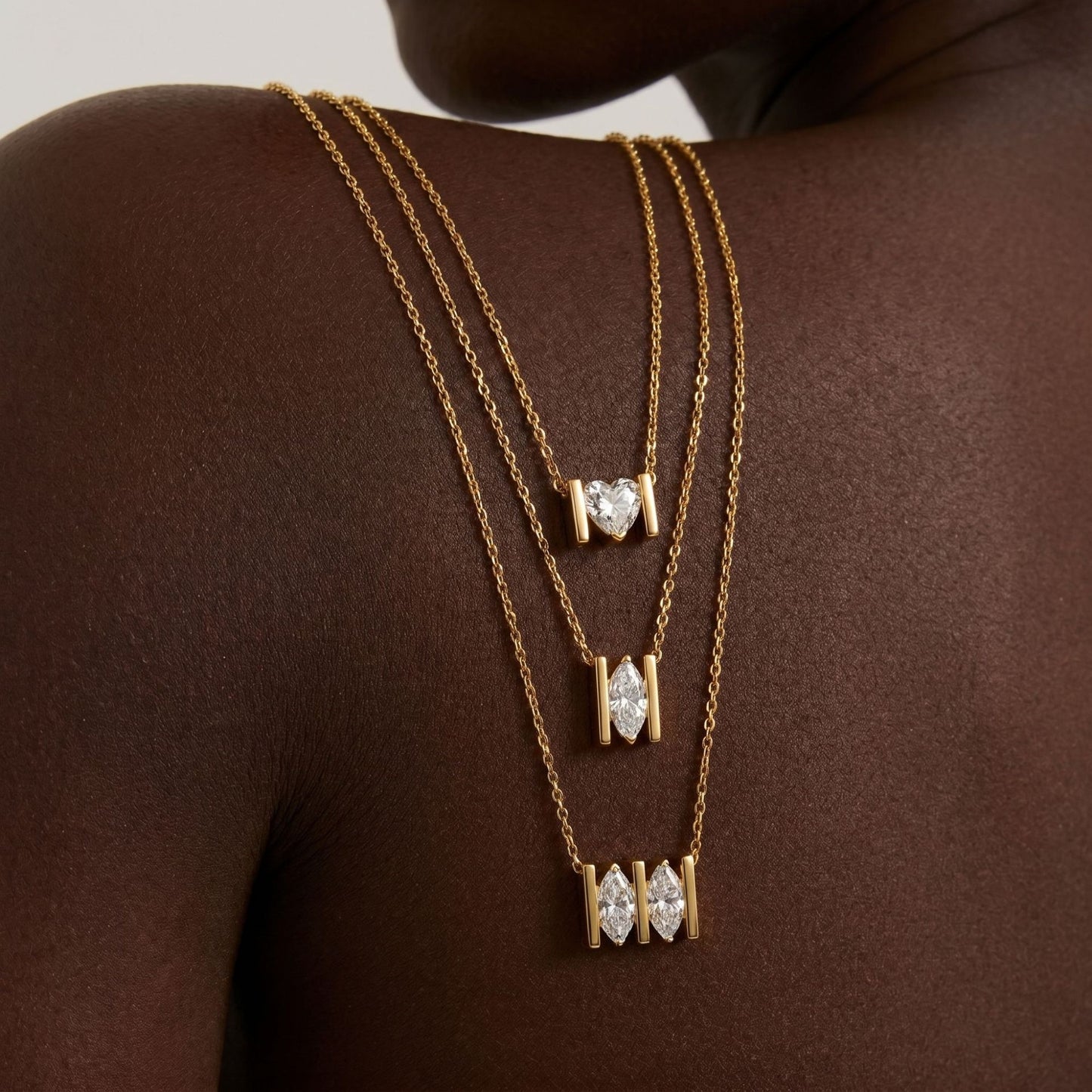 White Diamond Single Or Double-stone Heart-shaped Marquise Necklace