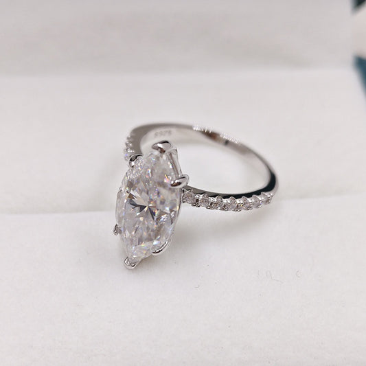 Marquise Moissanite Ring - Sterling Silver
