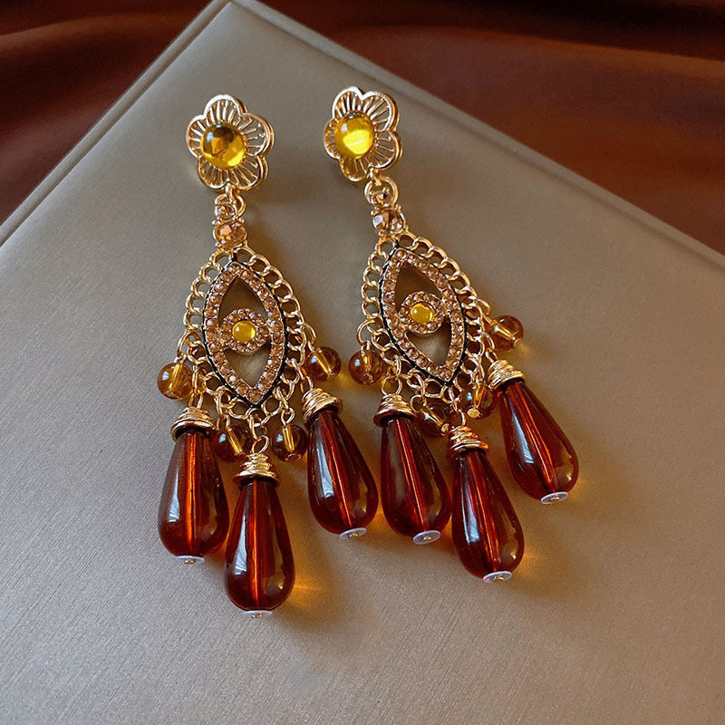 Silver Needle Retro Rhinestone Stud Earrings Women Vintage  Stone High End Light Luxury Jewelry Gift