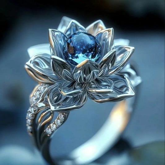 Rhinestone Lotus Flower Ring
