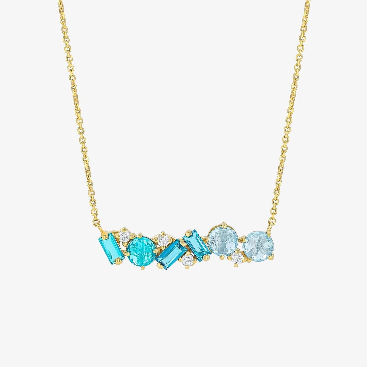 Blue Diamond Geometric Paved Gold Multi-Shape Clavicle Chain Necklace Accessory