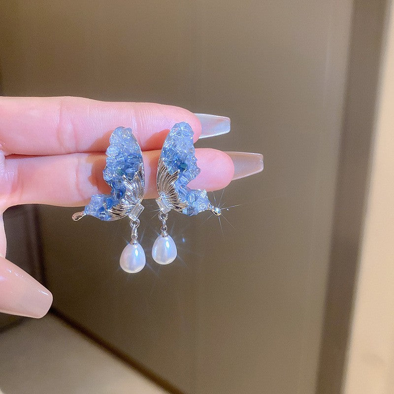 Silver Needle Office Wear Earrings Women Gradient Crystal Flower Studs Versatile Elegant