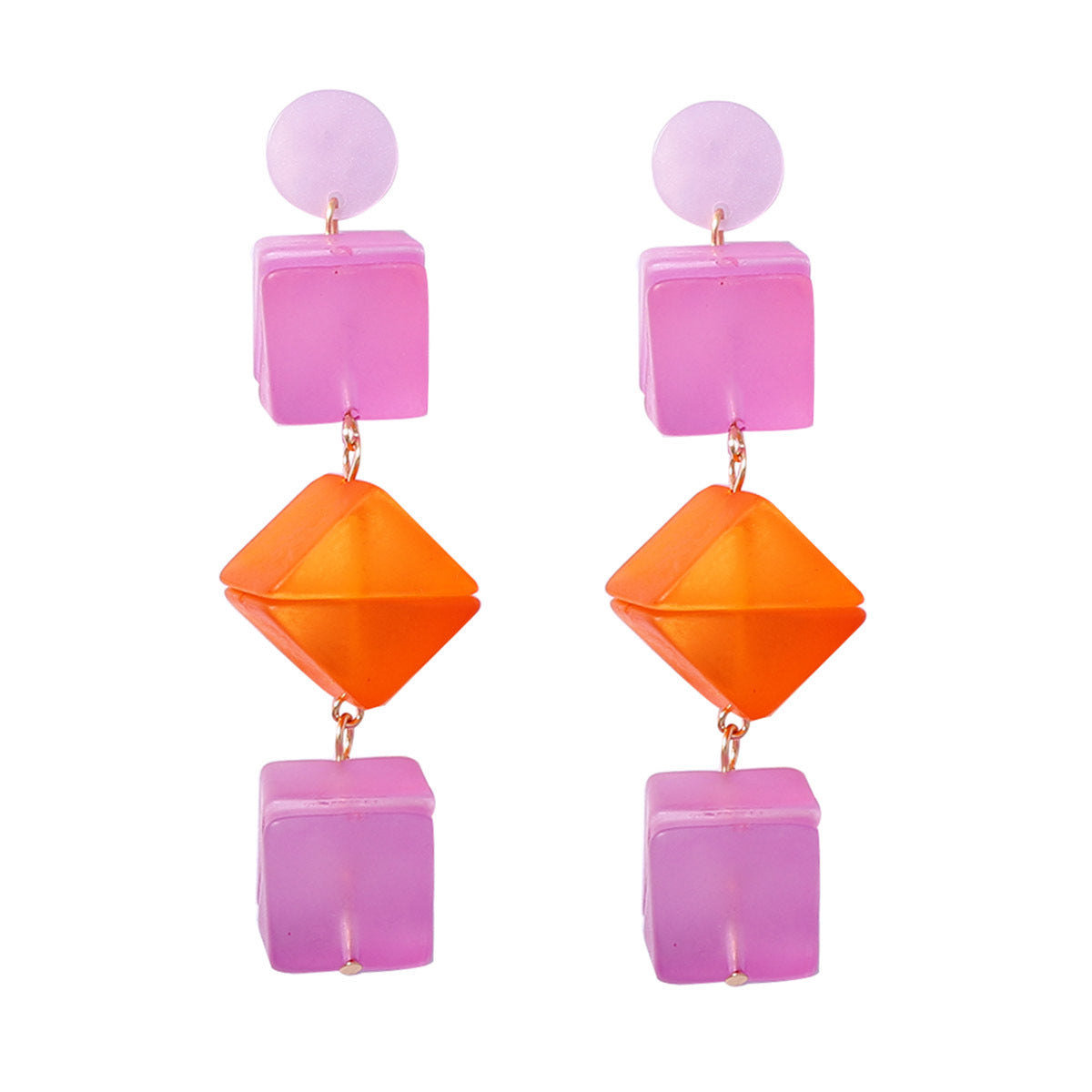 Summer Vitality Macaron Color-Block Matte Square Three-Dimensional Drop Earrings