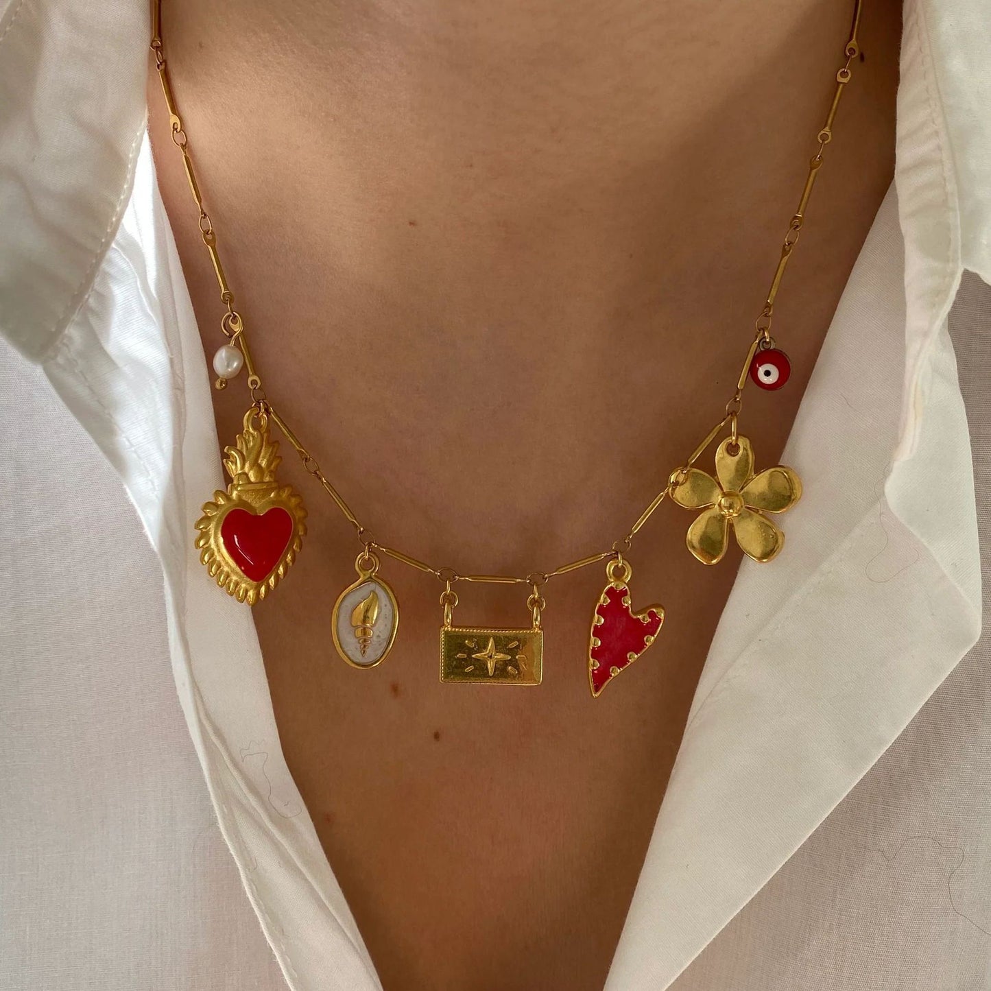 Vintage Heart-Shaped Pearl Womens Necklace
