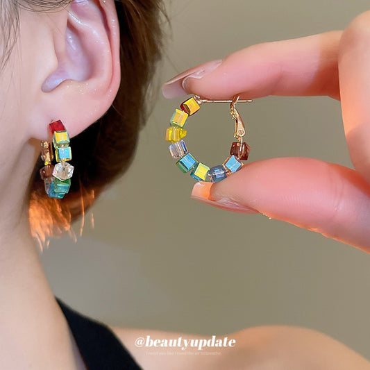 Floral Geometric Silver Stud Earrings
