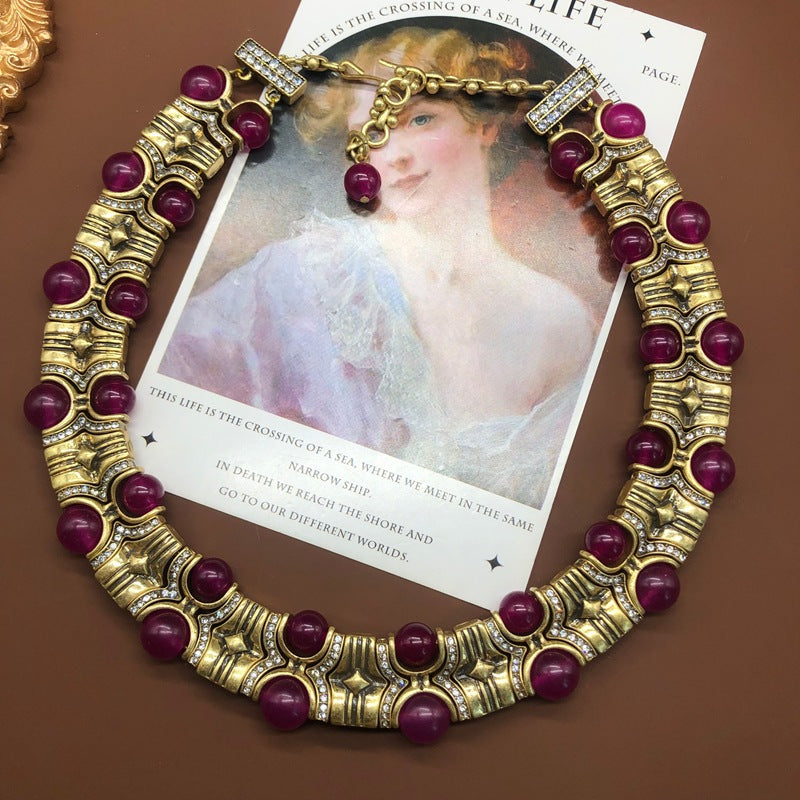 Rhinestone-encrusted Vintage Bead Necklace