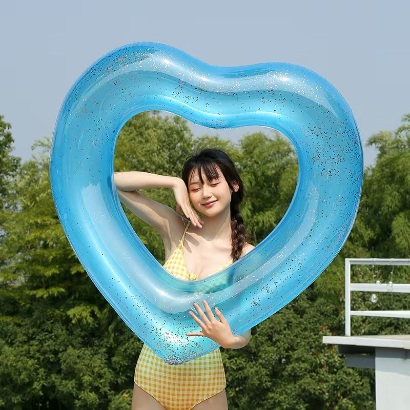 Inflatable Swimming Ring Thickened PVC Heart-shaped Float With Sequins