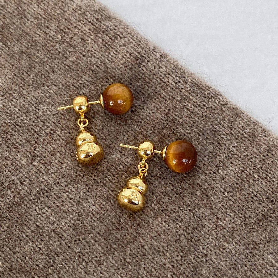 Teardrop Pearl Earrings For Women Silver Needle Tiger's Eye Crystal Beaded Vintage Niche