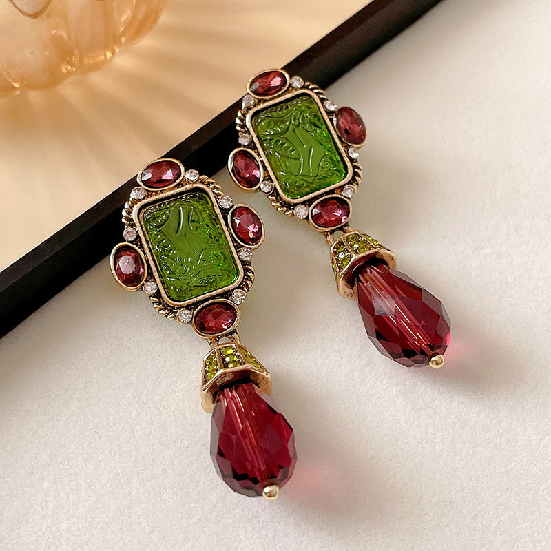 S925 Silver Post Rhombus Crystal Fringe Earrings Female Vintage Rhinestone Tassel Fashion Jewelry