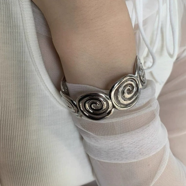 Adjustable Open-ended Ring Bracelet With Linear Design