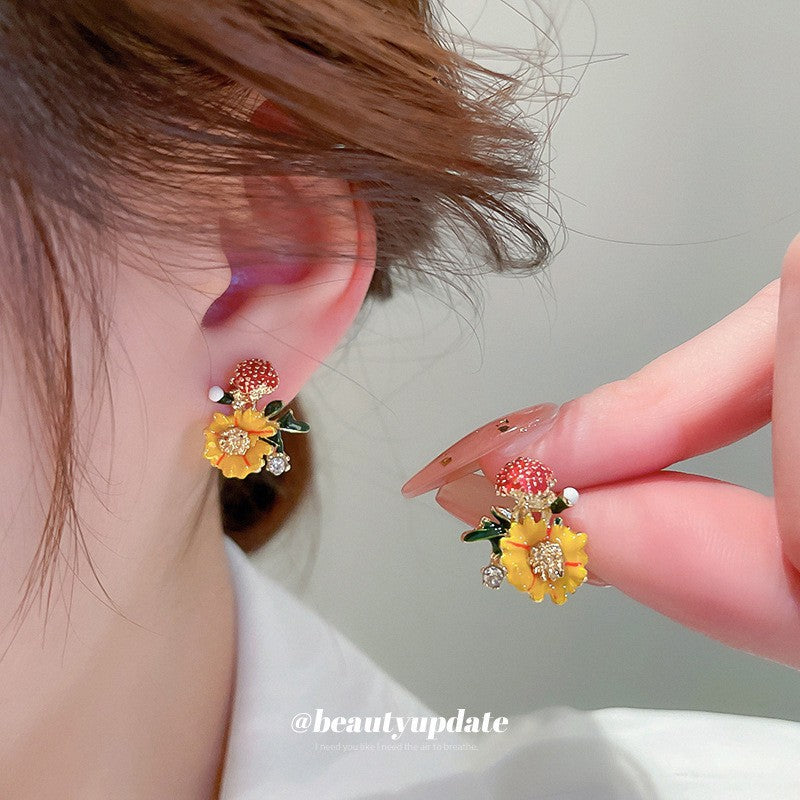 Silver Needle Personality Geometric Earrings Women Flower Rhinestone Niche Versatile