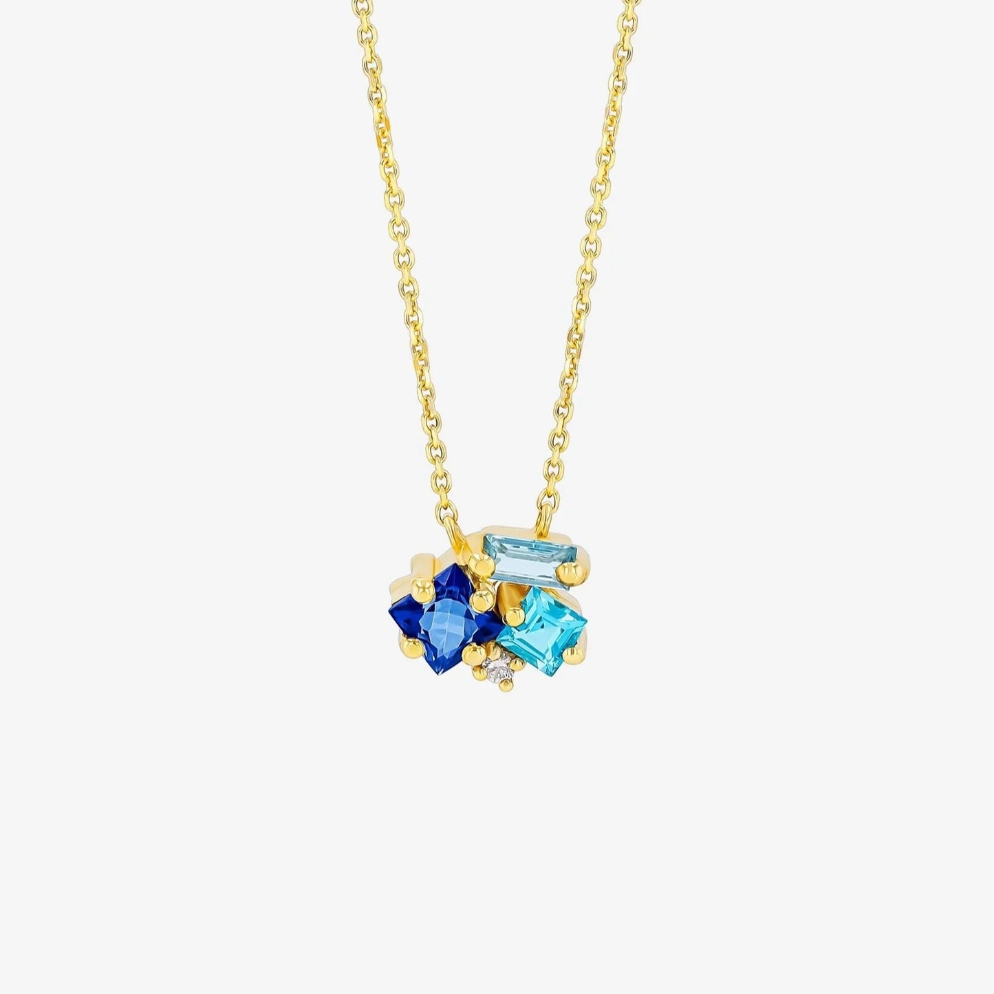 Blue Diamond Geometric Paved Gold Multi-Shape Clavicle Chain Necklace Accessory