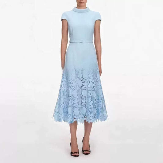 Blue Lace-Panel Dress - Thread Theory