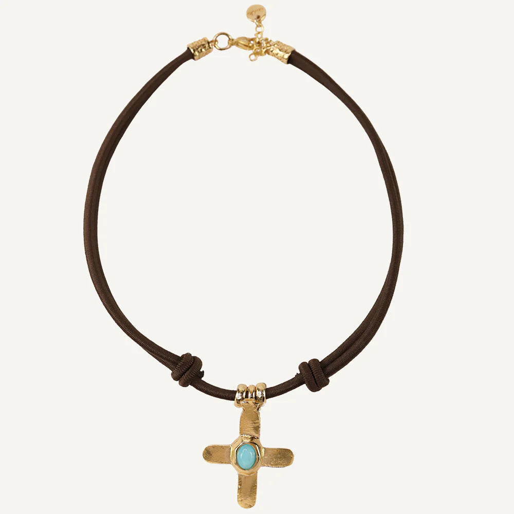 Stainless Steel Cross Pendant Charm With Faux Natural Stone Accessory