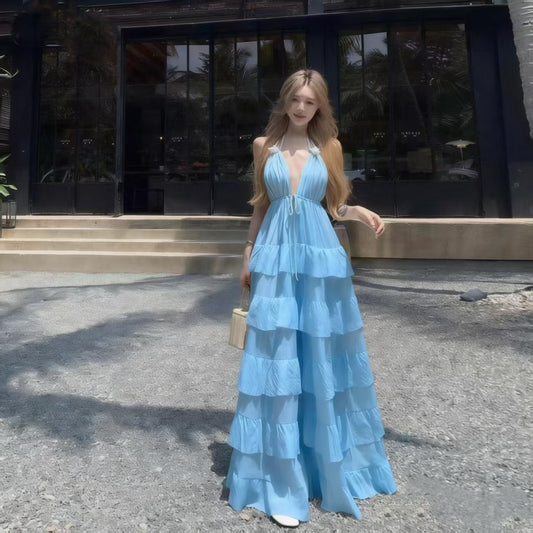 Halter Lotus-Leaf Beach Dress - Thread Theory