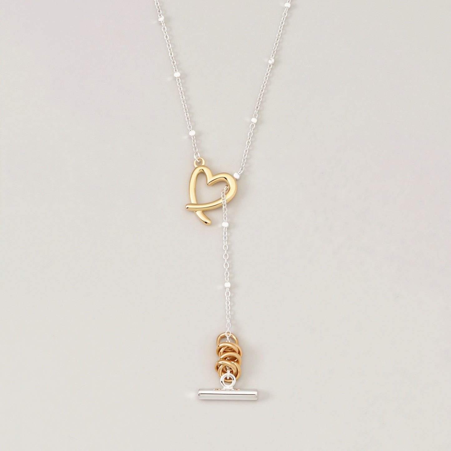 Gold And Silver Contrast Heart-wrapped Necklace