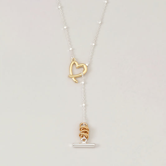 Gold And Silver Contrast Heart-wrapped Necklace