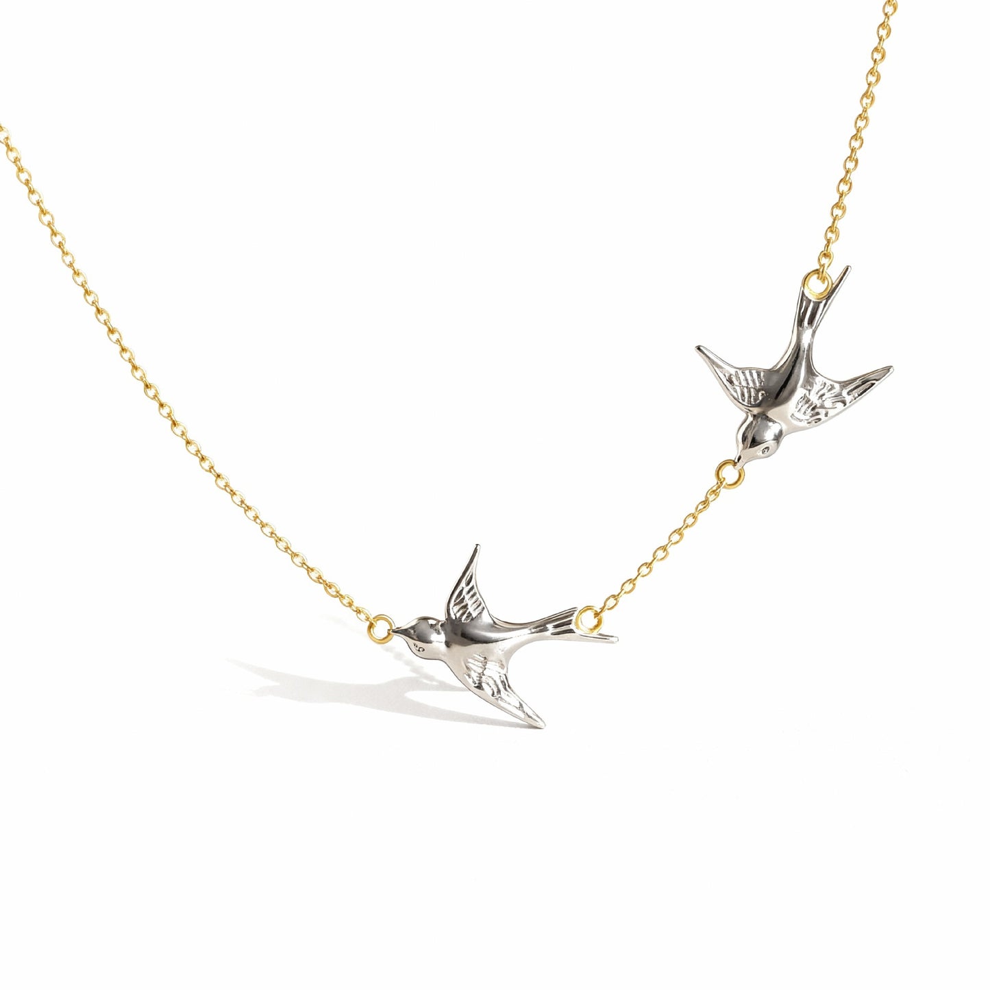 Stainless Steel Double Swallow Pendant Necklace