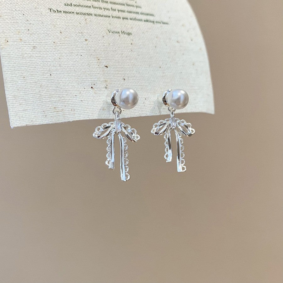 Luxury Silver Needle Earrings For Women Flower Geometric Rhinestone Niche Versatile
