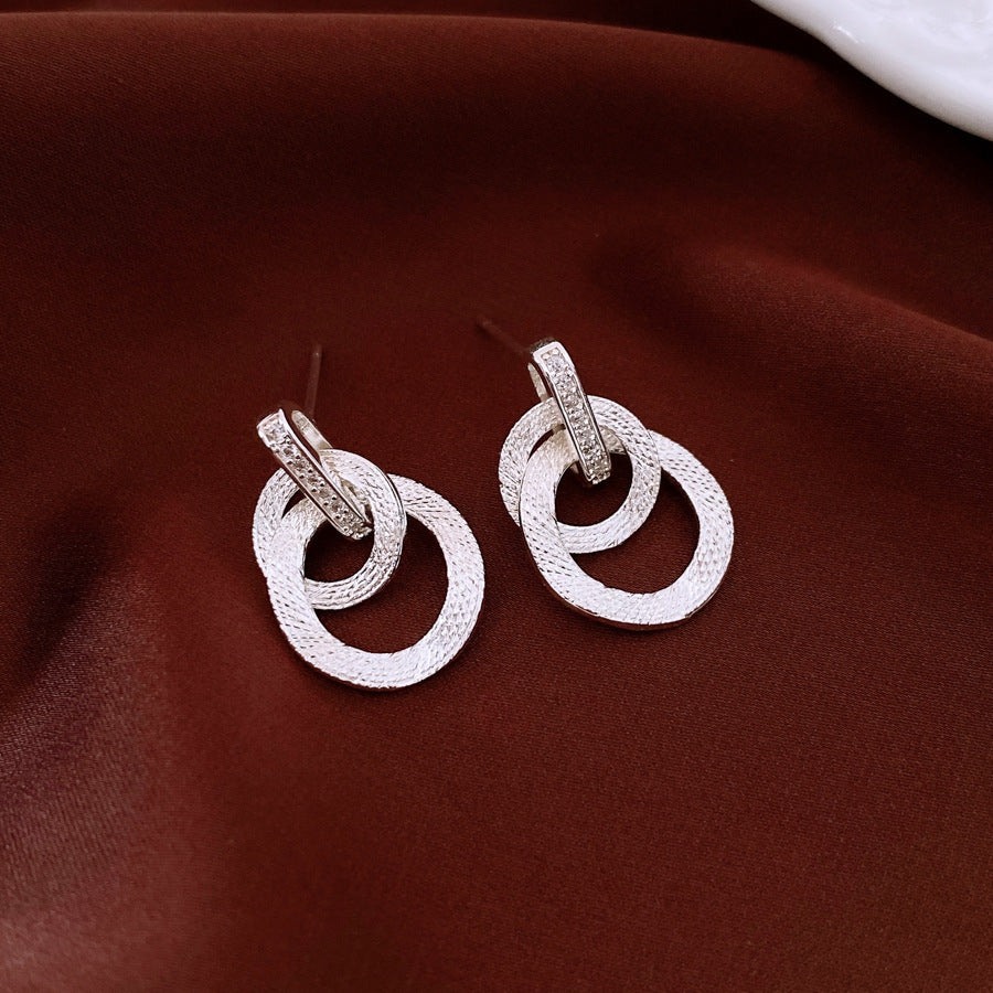 Silver Needle Vintage Diamond Crystal Tassel Earrings For Women Retro Light Luxury Stud Earrings