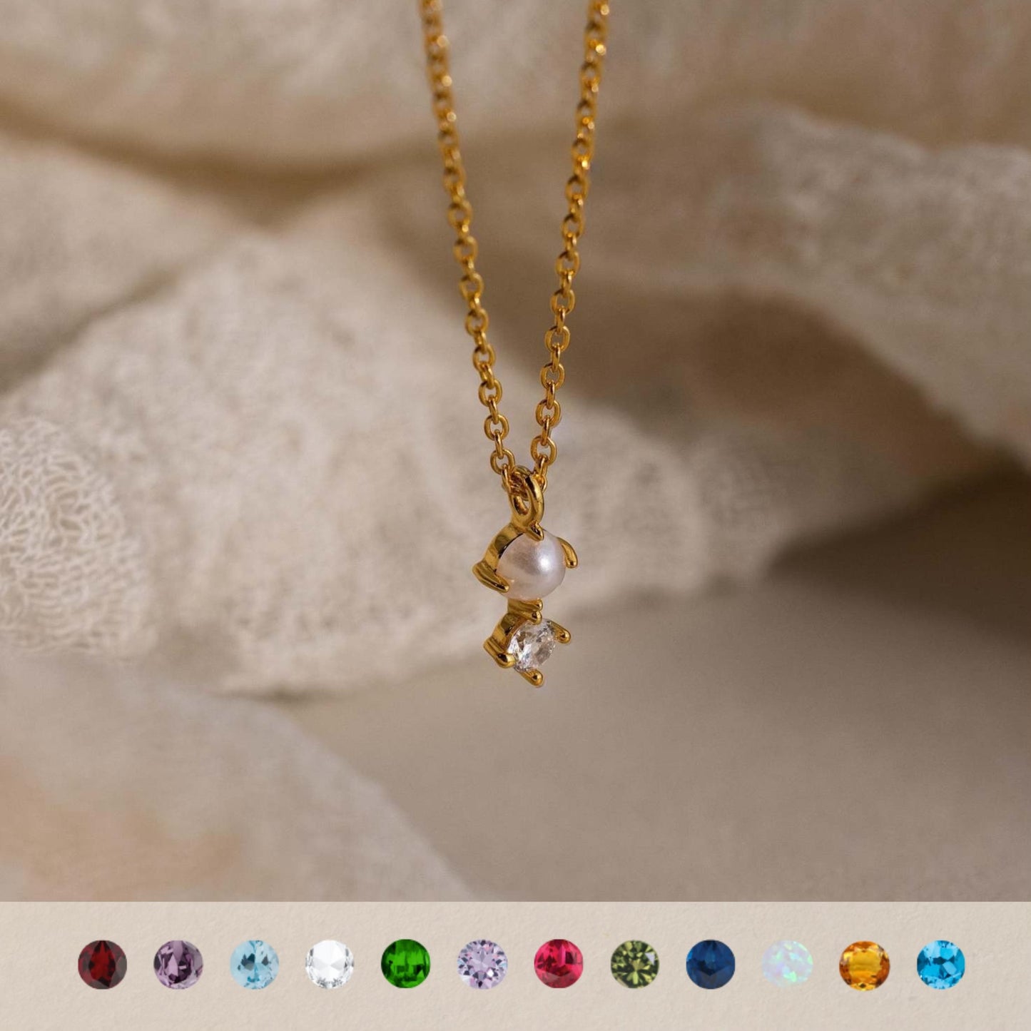 Titanium Steel 12 Birthstone Zircon Womens Necklace