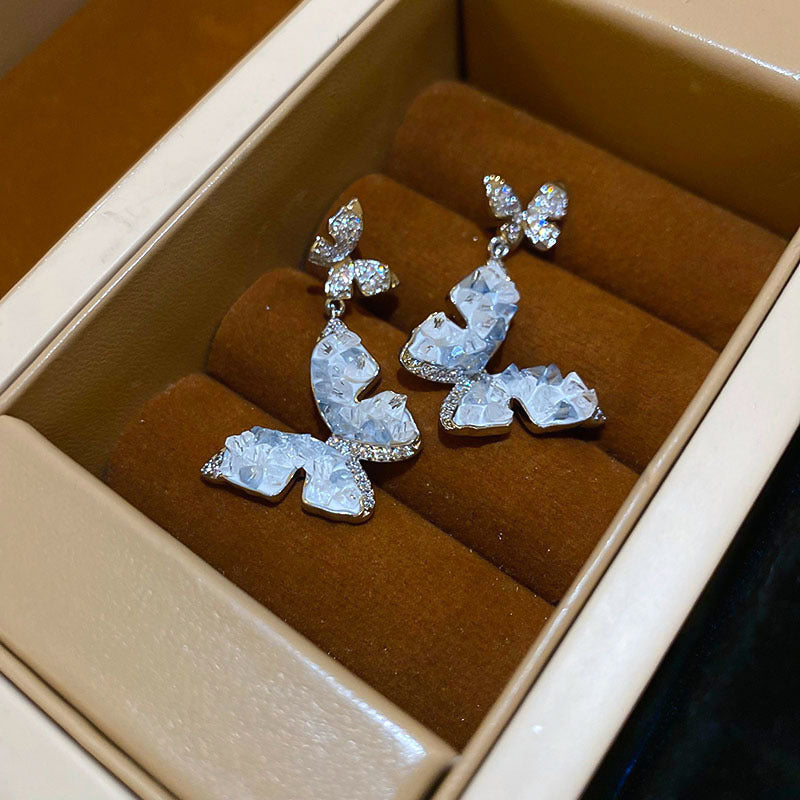 Silver Needle Gradient Crystal Flower Earrings For Women Luxury Design Versatile Commute Studs