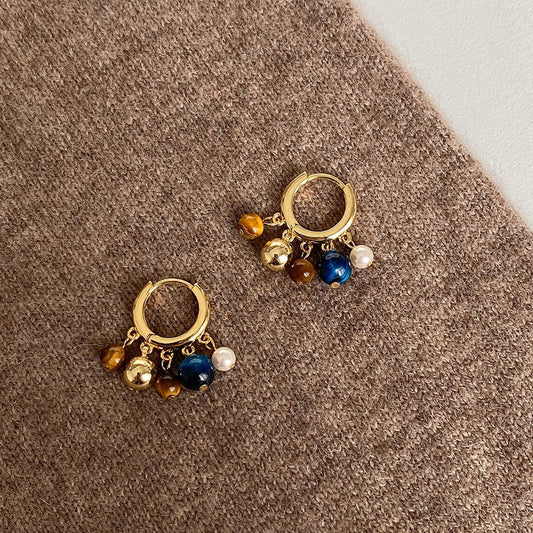 Tiger's Eye & Pearl Crystal Earrings