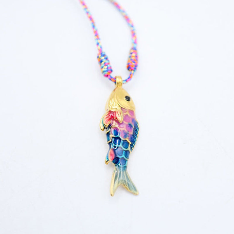 Colorful Rope Ocean Little Fish Stainless Steel Pendant Colorful Necklace