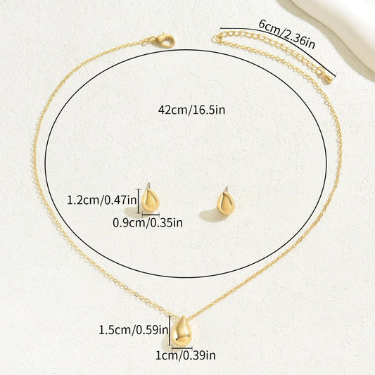 Sweet Fresh Style Women Jewelry Set, Niche Geometric Water Drop Design Matching Clavicle Necklace & Earrings, Versatile Daily Neck Ear Ornaments